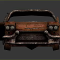 Rusty Red Classic Old Car With Weathered Body And Tail Fin Design