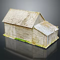 Rustic Wooden House Exterior With Weathered Tile Roof And Attached Small Shed