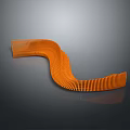 Orange Wavy Outdoor Chair With Modern Striped Design And Sleek Reflective Surface