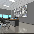 Modern Monitoring Room Interior Featuring Large Surveillance Screens Computer Monitors And Office Chairs