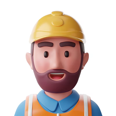 A Man With Beard Wearing Yellow Hard Hat And Blue Shirt With Reflective Vest 3d model