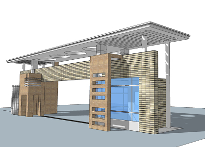 Modern gate entrance sentry box 3d model