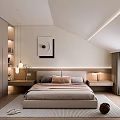 Modern Minimalist Bedroom With Platform Bed Pendant Light Area Rug And Built In Wardrobe