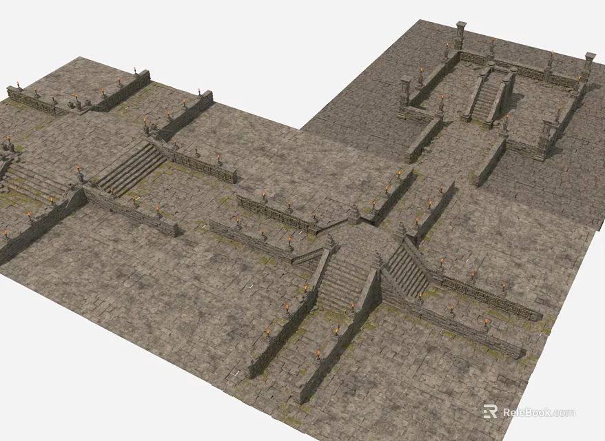 Ancient Stone Ruins Featuring Square Layout Steps And Stone Platforms 3d model 