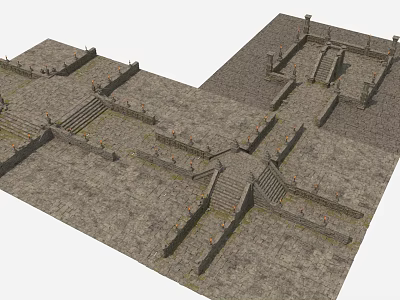 Ancient Stone Ruins Featuring Square Layout Steps And Stone Platforms 3d model