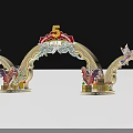 Golden Event Gateway For 5th Anniversary With Decorative Patterns And Arch Structure 3d model