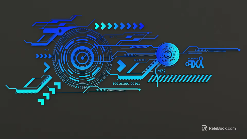 Futuristic Elevator Hallway Design With Blue Geometric Patterns And Illuminated Lines 3d model