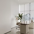 Modern Office Corridor Interior With White Walls Marble Flooring And Green Plants