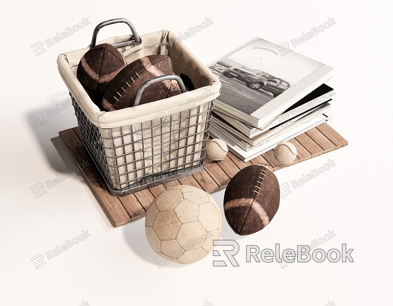 Modern Storage Basket Ornaments Combination Basket Rugby Baseball Football Book Storage Rack Storage Basket model