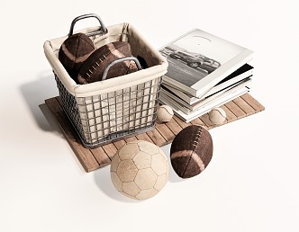 Modern Storage Basket Ornaments Combination Basket Rugby Baseball Football Book Storage Rack Storage Basket 3d model