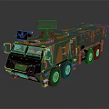 Camouflaged Military Vehicle with Multiple Wheels and Radar Equipment on Top