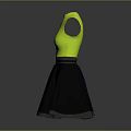 Stylish Neon Yellow Sleeveless Bodysuit and Black Skirt with Gray Trim