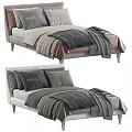 Modern Cozy Double Bed With Soft Pillows Warm Blankets And Neutral Tones 3d model