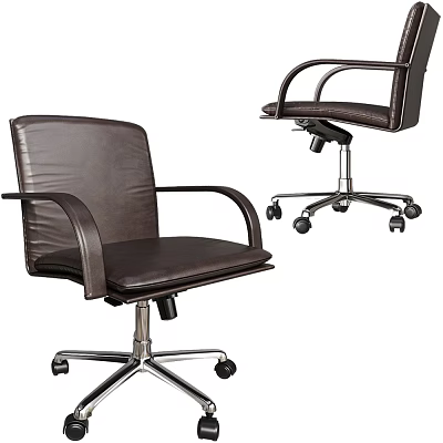 Leather Office Chair With Armrests Swivel Wheels And Metal Base 3d model
