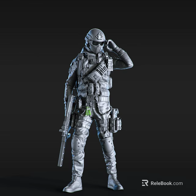 Tactical Soldier Character In Full Combat Gear With Rifle And Equipment 3d model 