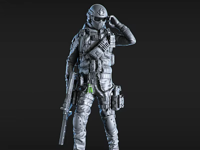 Tactical Soldier Character In Full Combat Gear With Rifle And Equipment 3d model