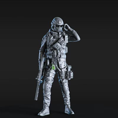 Tactical Soldier Character In Full Combat Gear With Rifle And Equipment 3d model