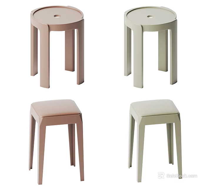 Modern Minimalist Stools In Different Pastel Colors With Sleek Legs And Simple Design 3d model 