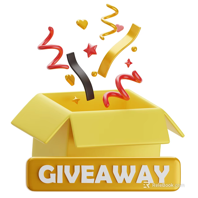 Open Yellow Box Decorative Ornament Set with Flying Streamers Stars and Decorative Elements 3d model 