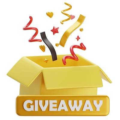 Open Yellow Box Decorative Ornament Set with Flying Streamers Stars and Decorative Elements 3d model