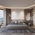 Modern Bedroom Interior Design With Large Bed Floor to Ceiling Window And Gray Carpet