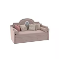 Light Pink Kids Bed with Curved Headboard Round Rabbit Decoration Storage Drawers and Heart Pillows