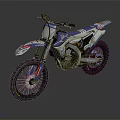 Off Road Dirt Bike in Blue and White with Vibrant Graphics on Dark Backdrop