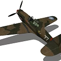 Vintage Fighter Aircraft With Shark Mouth Paint Green Red Nose Propeller And Wing Insignia