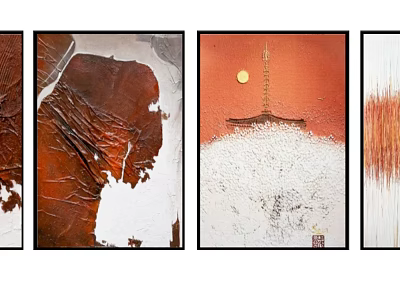 Abstract Modern Paintings With Textured Brown Red White Colors For Wall Decor 3d model