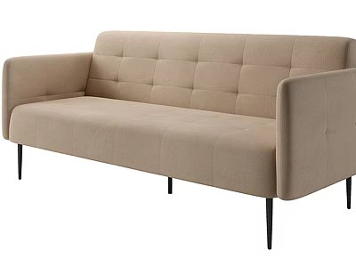 Beige Fabric Multi Seat Sofa With Tufted Backrest And Black Slim Legs 3d model