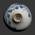 White Ceramic Vase With Blue Wave Patterns And Gold Decorative Rim 3d model