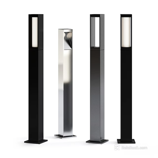 Modern Outdoor Lamp Posts With Silver And Black Sleek Metal Design 3d model 
