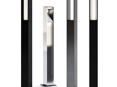 Modern Outdoor Lamp Posts With Silver And Black Sleek Metal Design 3d model