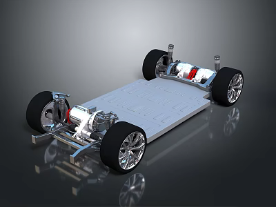 Detailed Automotive Components Chassis Structure Featuring Wheels And Electric Motor Design 3d model