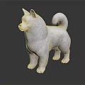 White Akita Dog 3D Rendered Model Standing With Curled Tail On Black Surface