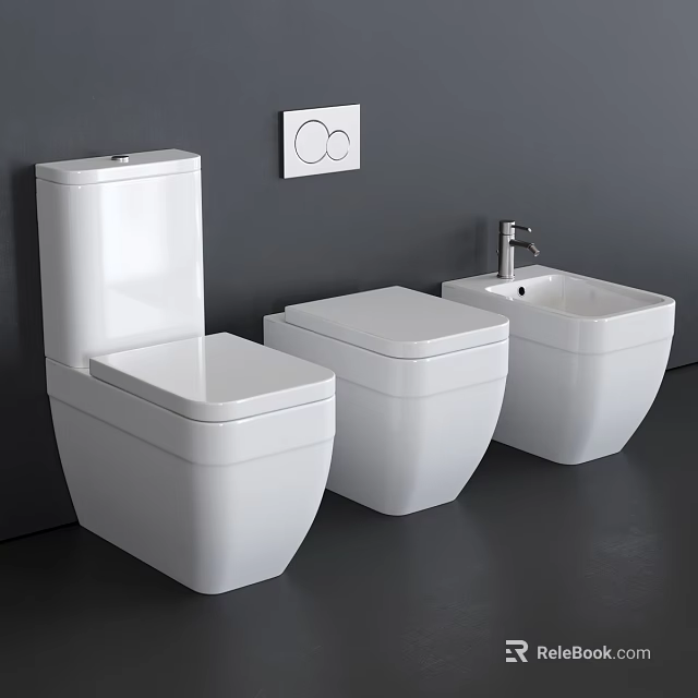 Modern White Toilet Design In Bathroom Interior With Gray Wall And Control Panel 3d model 