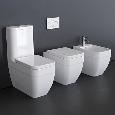 Modern White Toilet Design In Bathroom Interior With Gray Wall And Control Panel 3d model