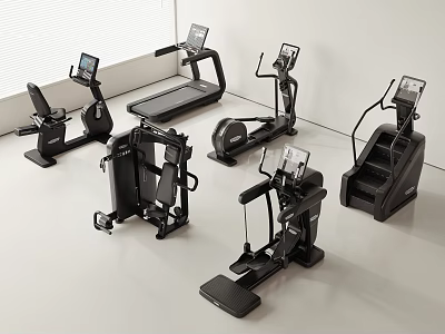 Modern Fitness Equipment With Treadmill Elliptical Trainer Exercise Bike And Strength Training Machines 3d model