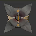Classic Hanging Chandelier With Red Glass Shade And Decorative Bird Accents