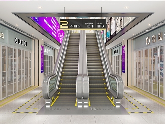 Modern shopping mall escalator 3d model