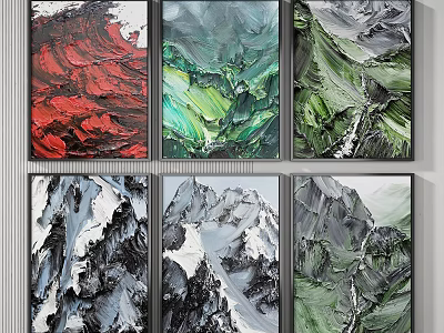Abstract Mountain Landscape Paintings With Textured Brushstrokes And Colorful Hues For Home Decor 3d model