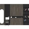 Modern Wooden Bookshelf With Home Office Desk Chair Mirror Books And Decorations