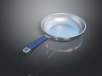 Durable Stainless Steel Frying Pan With Blue Handle For Home Kitchen Use 3d model