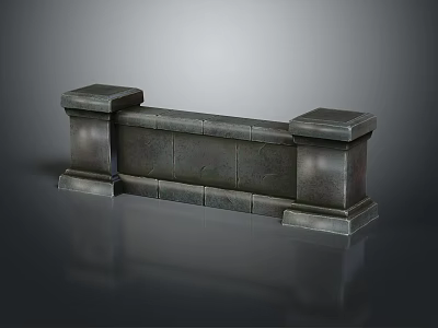 Dark Stone Balustrade Scene Component With Square Columns And Stone Slabs 3d model