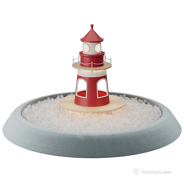Red Lighthouse Shaped Ceramic Vessel With Gray Base And White Granular Decoration 3d model 