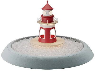 Red Lighthouse Shaped Ceramic Vessel With Gray Base And White Granular Decoration 3d model