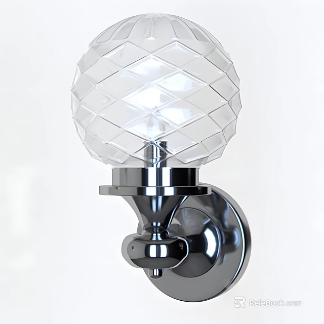 Modern Wall Light With Transparent Diamond Pattern Glass Globe And Silver Metal Base 3d model