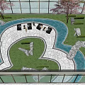 Modern Garden Landscape With Winding Pathway Lush Lawn Rock Decorations And Cherry Blossom Trees