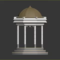 White Octagonal Structure With Golden Dome And Tall Columns On Pedestal 3d model