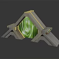 Futuristic Geometric Portal Structure Featuring Green Vortex Core And Metallic Support Frames 3d model